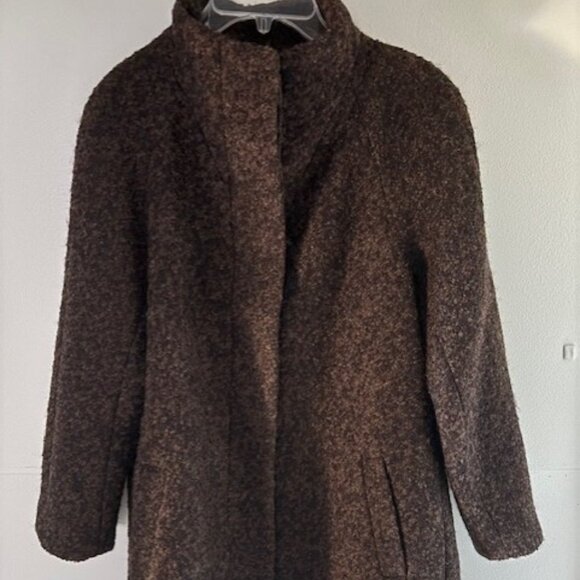 Anne Klein L Brown Coat Wool Blend Covered Button Pocket Timeless Tailored Warm - Picture 1 of 10
